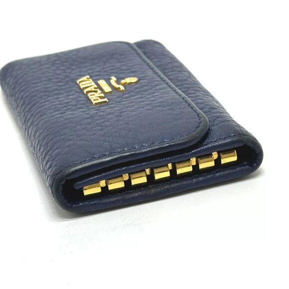 PRADA triangle plate 6-Ring Key Case Leather blue/GoldHardware - Picture 4 of 13
